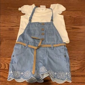 Thin jean overalls with white shirt
